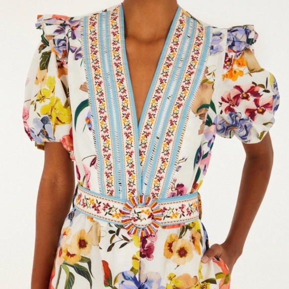 Farm Rio Off-White Greek Garden Organic Cotton Mini Dress - Picture 3 of 8